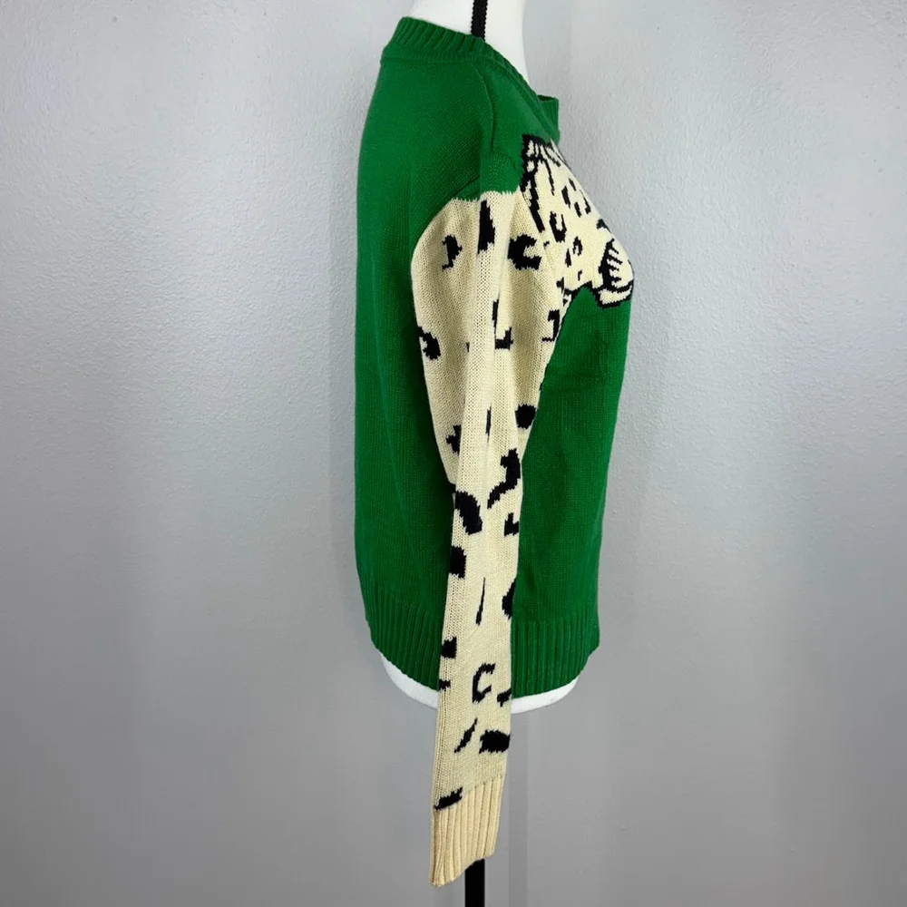 Angashion Womens Medium Green Animal Leopard Print Crew Neck Pullover Sweater - Picture 4 of 14
